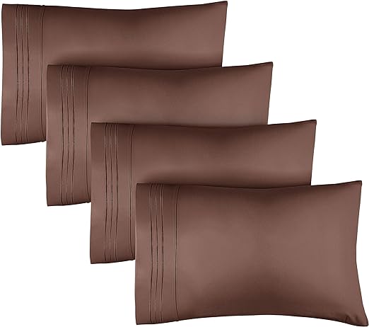 CGK Linens Pillowcase Set of 4 Soft Double Brushed Microfiber - Queen - Brown