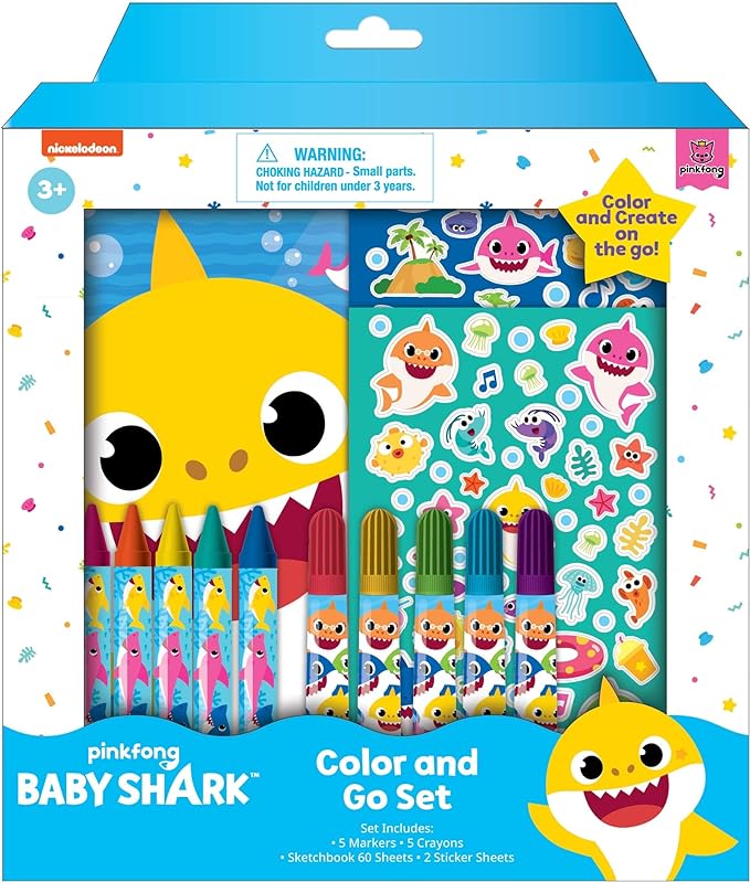 Innovative Designs Baby Shark Coloring Set for Kids with Stickers, Sketchbook, M