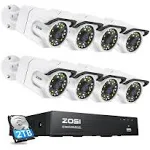 ZOSI 5MP 8CH PoE Security Camera System with Audio, 4pcs Outdoor PoE Cameras, Night Vision, Smart Human Detection, Remote Access, H.265+ 8 Channel 5MP 3K Home NVR with 1TB HDD for 24/7 Recording