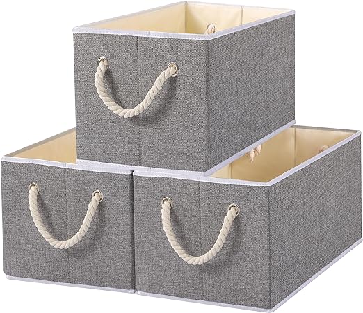 Yawinhe Foldable Storage Basket 3-Pack,Fabric Storage Bins with Rope 