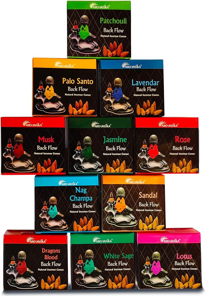 ARO Vatika Backflow 120 Natural Masala Incense Cones in 12 Different Fragrances ...