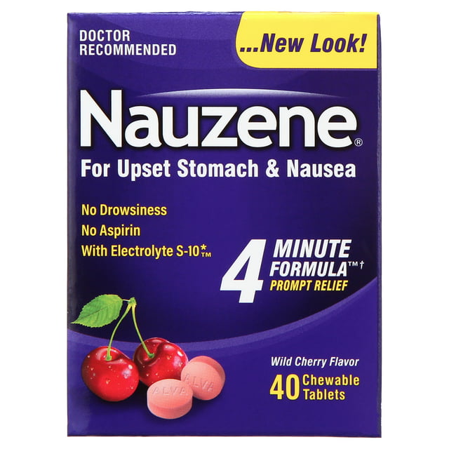 Nauzene For Upset Stomach & Nausea Wild Cherry Flavor Chewable Tablets - 40 CT