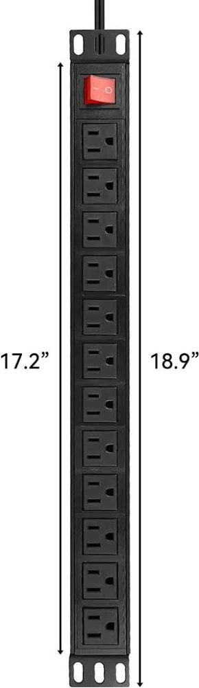 BTU Power Strip Surge Protector Rack-Mount PDU, 12 Right Angle Outlets Wide-Spaced, 15A/125V, 6ft Cord, Black