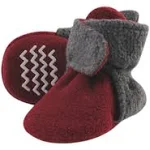 Hudson Baby Cozy Fleece Booties Heather Charcoal Burgundy / 0-6 Months