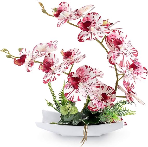 YOBANSA Orchid Bonsai Artificial Flowers with Imitation Porcelain Flower Pots...