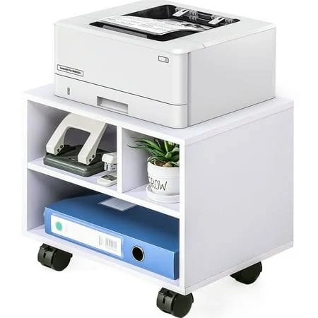 Printer Stand on Wheels Mobile Under Desk Work Cart Home Office Storage Cart