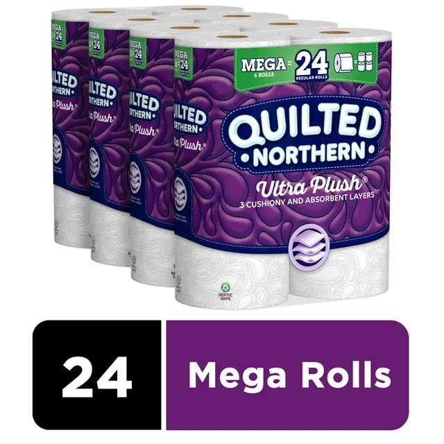 Quilted Northern Ultra Plush Toilet Paper, 24 Mega Rolls = 96 Regular Rolls, 3X Thicker*, 3 Ply Soft Toilet Tissue (Packaging May Vary)