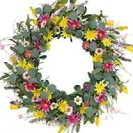 20" Artificial Spring Wreaths, White Pink and Yellow Daisy Wreaths, Front Door Window Home Decor Wreaths and Holiday Celebrations