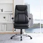 Office Star Products Executive Black Bonded Leather Chair with Silver Coated Nylon Base