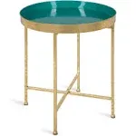 Celia Metal Foldable Round Accent Table, 18.25&#034; x 18.25&#034; x 22&#034;, Teal and Gold...