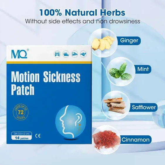 MQ 42ct Motion Sickness Patches Non Drowsy, Sea Sickness Patches for Cruise Travel Essentials, Waterproof Patch Behind Ear for Car Airplane Altitude Sickness, Long Last 72H