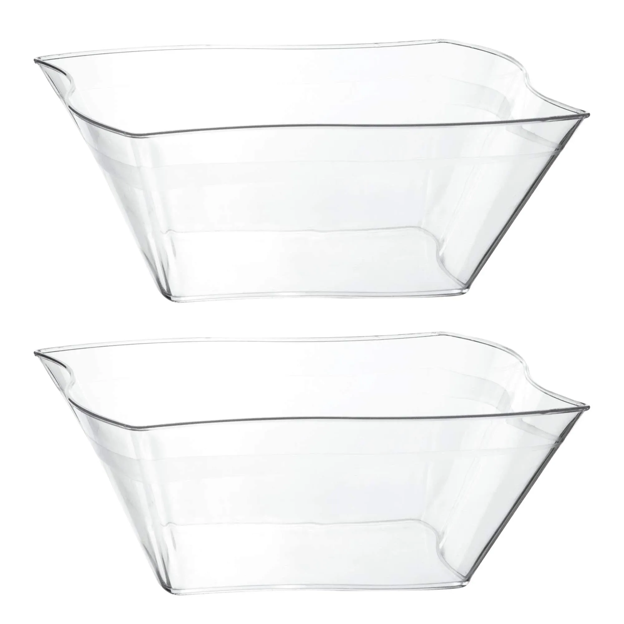 PLASTICPRO Disposable Elegant Wave Design Square Plastic Clear Serving Bowls Medium Size, Heavy Duty, for Party's Snack or Salad Bowl, Pack of 8