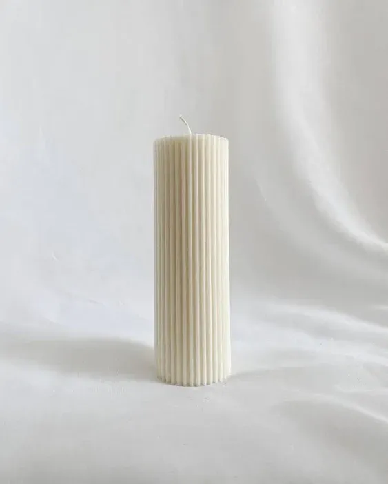 2 Pack Ribbed Pillar Soy Wax Scented Candle for Home Decoration Birthday Wedding Christmas (Ribbed Pillar Candle White)