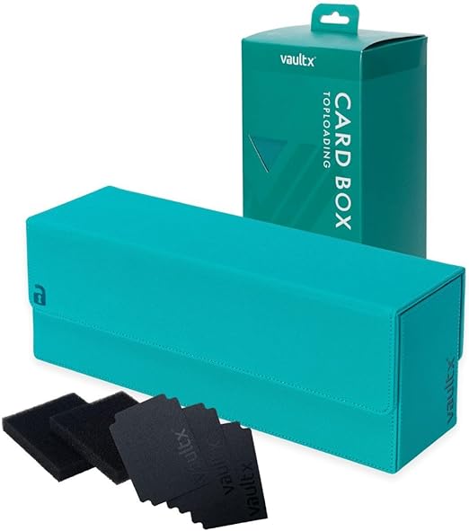 Vault X Exo-Tec Card Box 450+ Storage with Detachable Magnetic Lid, Dividers & Foam Fillers to Organize Deck Boxes, Toploaders, TCG/CCG & Sports Cards (Teal)