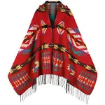 Uyuni Women's Bohemian Casual Shawl Fringe Poncho Loose Vintage Patterned