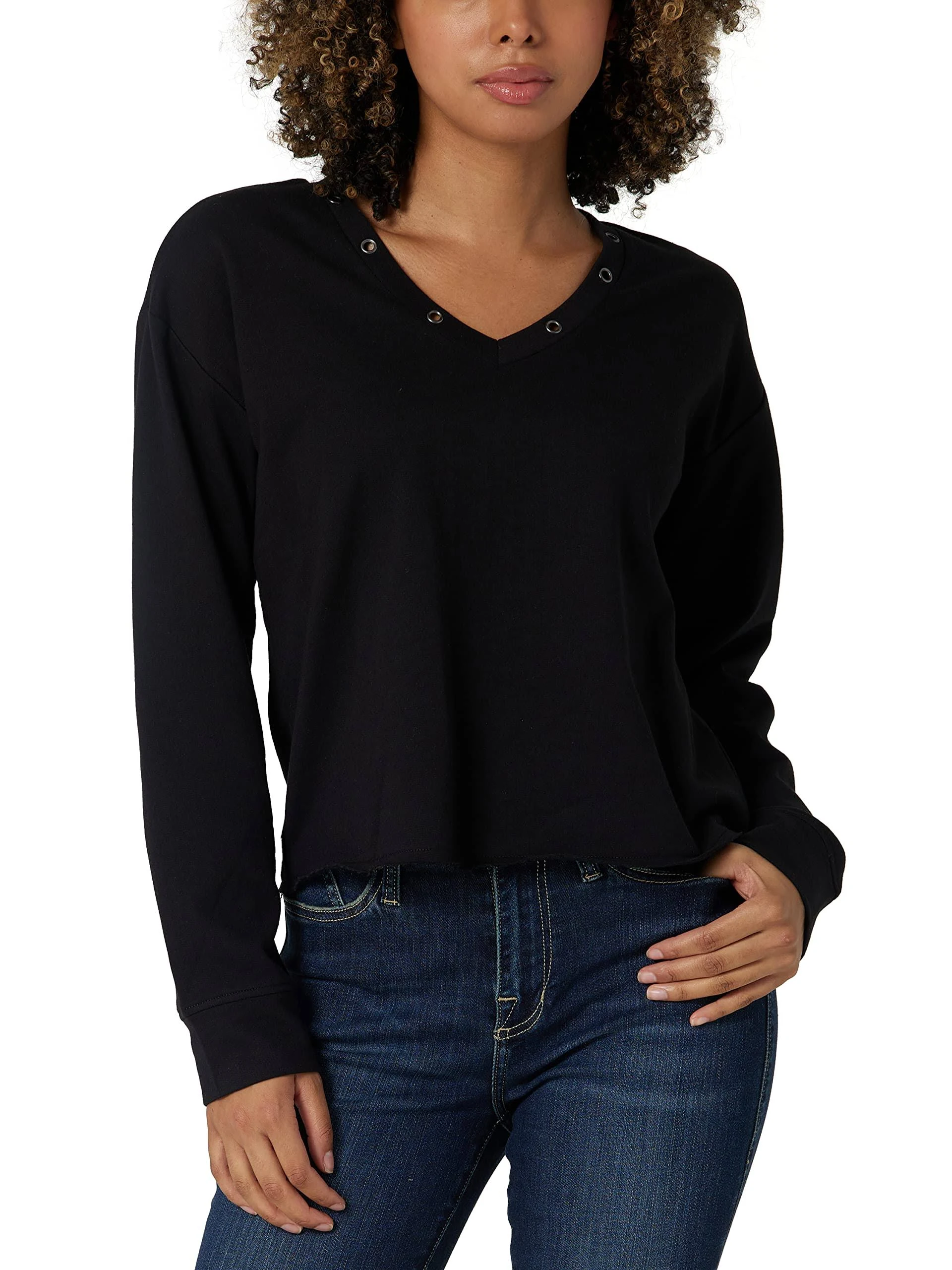 Rock & Republic Womens V-Neck Pullover Sweatshirt