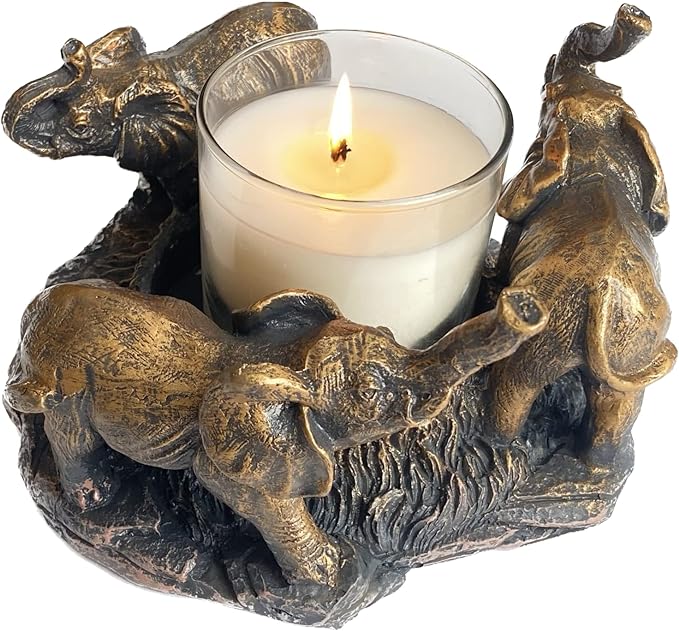 Evelots Elephants on Parade Candle Holder Bronze Pillar Home Decor