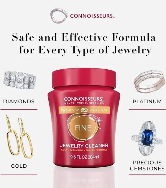 CONNOISSEURS Premium Edition Jewelry Cleaner, Value Size 9.6oz - Pick from Fine, Silver or Delicate Jewelry Cleaner