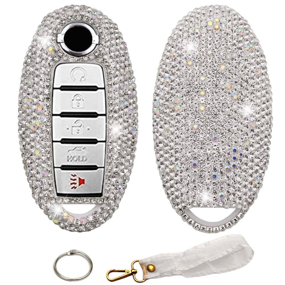 Key Fob Cover Compatible with Nissan Altima Maxima Murano Rogue Sentra Armada Sedan GTR Pathfinder Infiniti EX FX X G JX M Q QX Bling Crystal Diamond Key Shell (Silver)