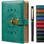 ZXHQ Lock Diary with Pen, A5 Ruled 240 Pages PU Leather Journal with Lock, Vintage Edge Design Journal for Writing Personal Planner Organizer, Size A5 (8.5 × 5.9 Inch) SeaGreen