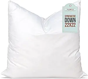 Pillowflex Synthetic Down Pillow Insert for Sham Aka Faux / Alternative (22 inch by 22 inch)