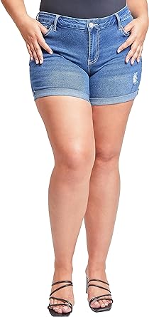 Ymi Plus Size Women's Curvy Fit Ultra Cuffed Shorts 16 Light Blue