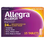 Allegra Adult 24 Hour Allergy Relief, 15 Tablets