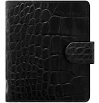 Filofax Classic Croc Print Leather Organizer Agenda Calendar with Jot Pad Refills (Pocket, Ebony Black 2024)