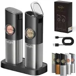 Sangcon Gravity Electric Salt and Pepper Grinder Set [Upgraded Larger Capacity] USB Rechargeable With Dual Charging Base - Automatic One Hand Operation - Adjustable Coarseness & LED Light Refillable