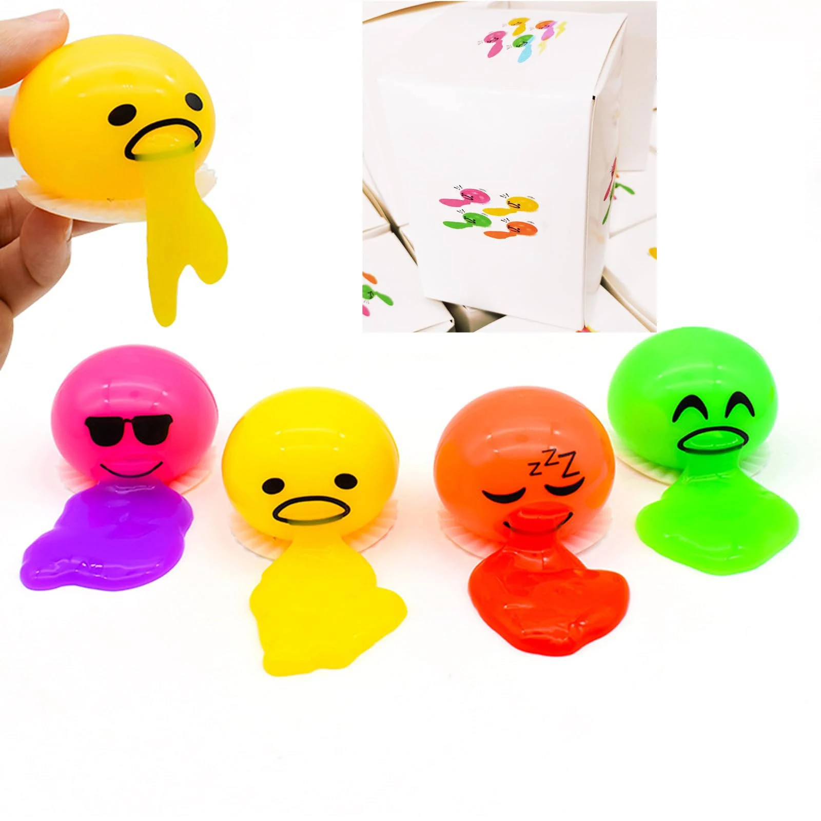 Vomiting Egg Stress Ball, Puking Egg Halloween Toys, Vomiting Egg Yolk, Novelty Stress Relief Squeeze Toys Funny Gifts, Fidget Prank Toy 4 Colors