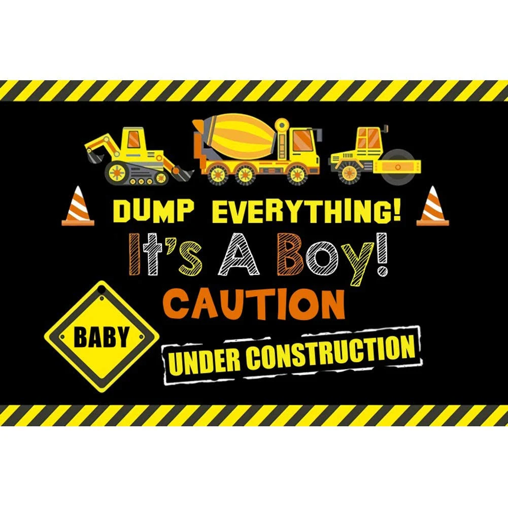 7x5ft Construction Site Theme Photography Backdrop Yellow Black Warning Line Dump Truck Boy Baby Shower Party Background Cake Table Decoration Photo Studio Props