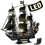 CubicFun 3D Puzzles LED Pirate Ship Queen Anne's Revenge Large 27'' Sailboat