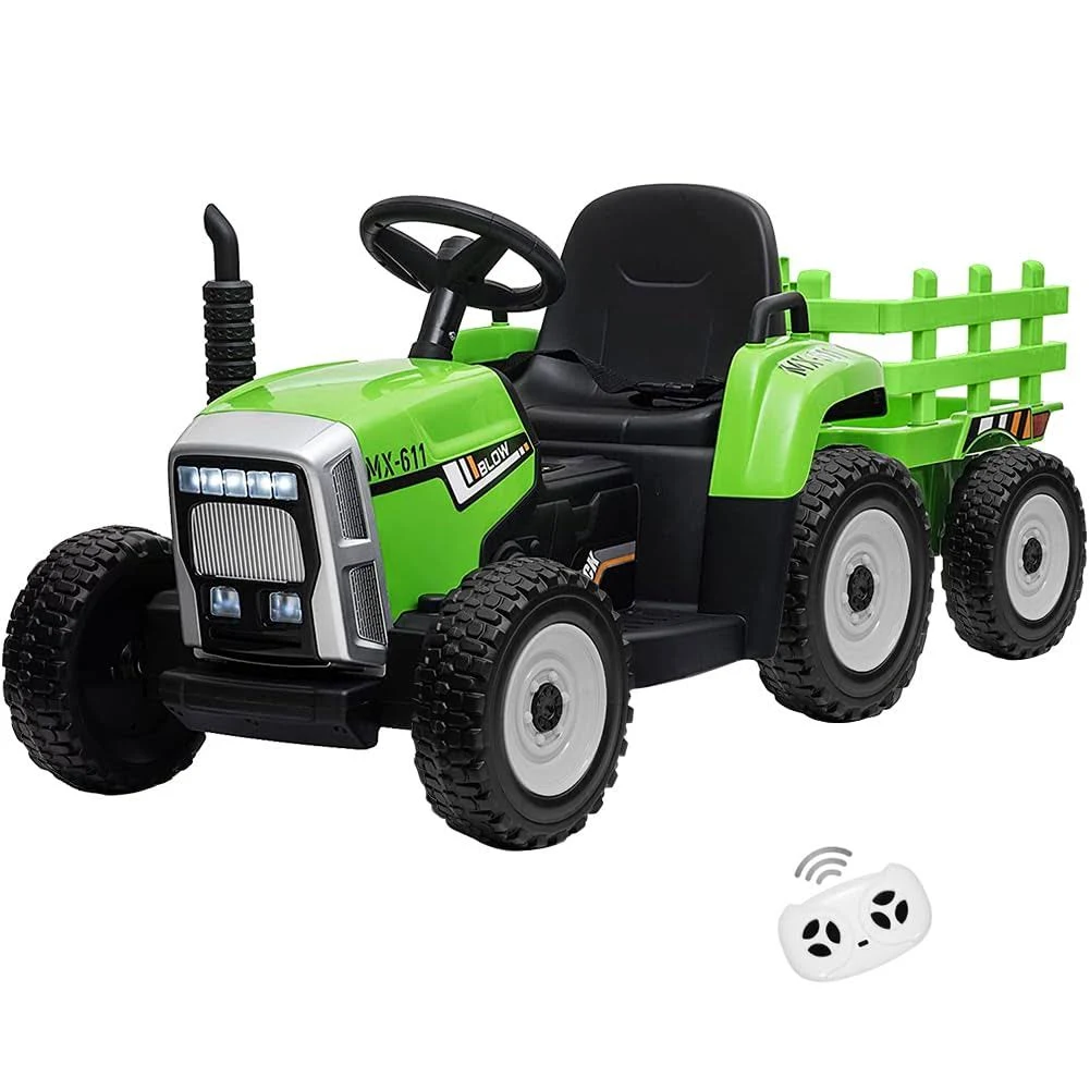 Kids Ride on Tractor with Green Trailer & Remote Control, 12V Toddler Battery ...