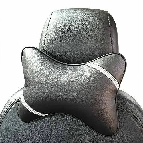 VVHOOY Car Neck Pillows Diamond Seat Auto Headrest Cushion Head Rest Neck 2 Pack Headrest Fit for Most Cars Universal Car Pillow Support Relax Crystal Rhinestone Pu Leather Bling Interior(Black)