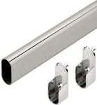 Oval Wardrobe Tube Polished Chrome Closet Rod w/End Supports, Welded Steel, 1.0mm Thick Chrome-Plated