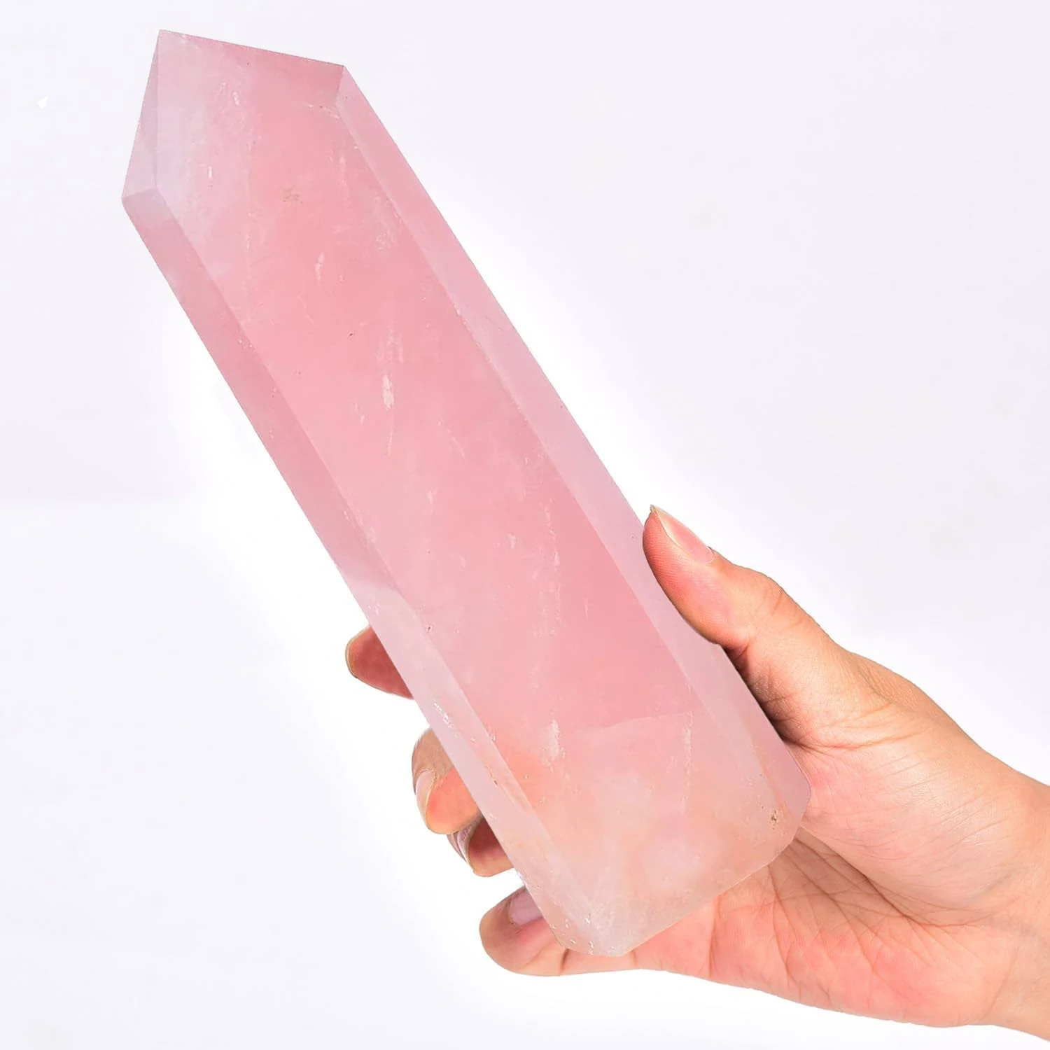 Large Rose Quartz Healing Crystal Wand Point Obelisk Tower 6 Faceted Reiki Chakra Meditation Therapy 1.5-2.0 LBS