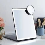 Mocado LED Foldable Travel Makeup Mirror - 7x9 Inches 3 Colors Light Modes USB Rechargeable Touch Screen, Portable Tabletop Cosmetic Mirror for Travel, Cosme