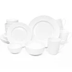 20 Piece Dinnerware Dish Set, Service for 4, White Embossed Circle