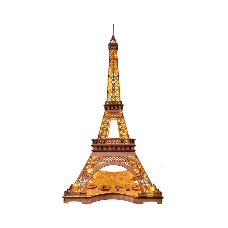 Eiffel Tower 3D Wooden Puzzle For Adults Rolife Brainteaser Puzzle With Lights