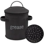 AuldHome Design-26oz Enamelware Grease Container with Strainer Black