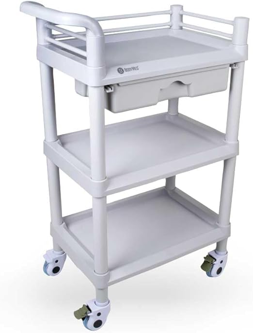 BodyMed 3-Tier Mobile Utility Cart – 360 Degree Multi-Functional Storage Trolley – Mobile Storage Organizer for Living Room, Kitchen, Office and Warehouse