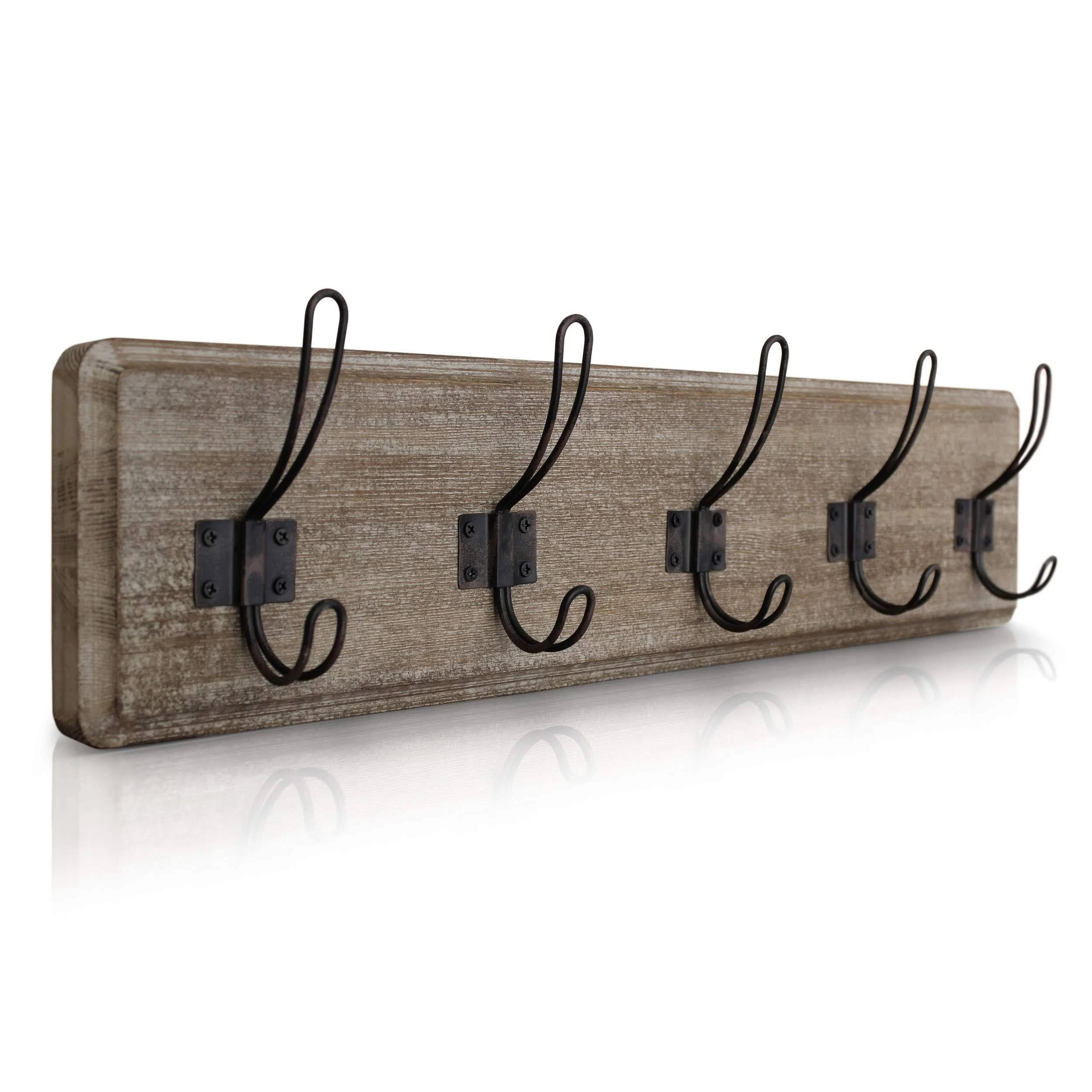 Hbcy Creations Rustic Coat Rack - Wall Mounted Wooden 24" Entryway Coat Hooks - 5 ...