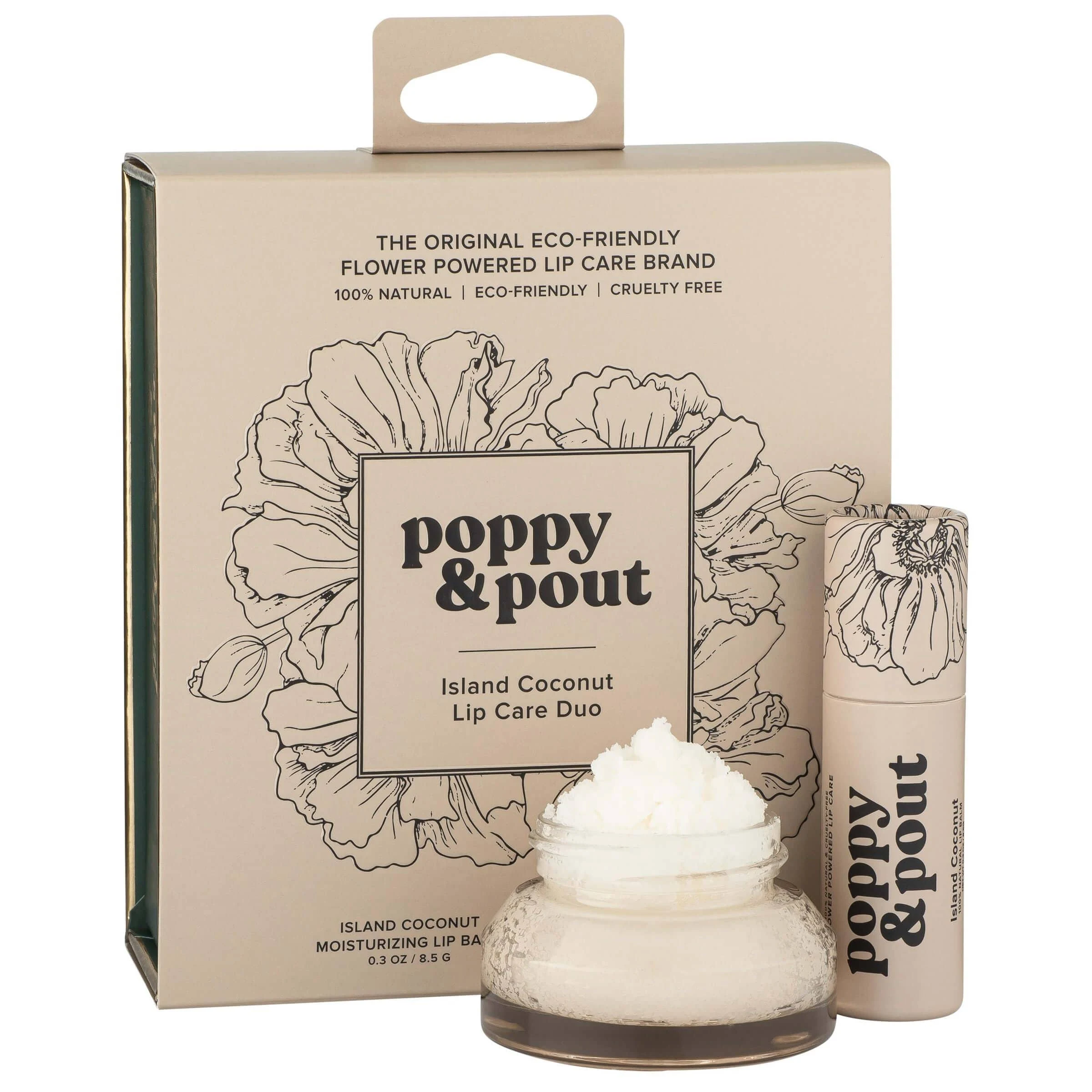 Poppy & Pout Lip Care Set | Lip Balm & Scrub | Sustainable Cardboard Tubes & Glass Jars, All Natural, Beeswax, Coconut Oil, Cruelty Free, Exfoliating & Moisturizing Lip Treatment (Blood Orange Mint)