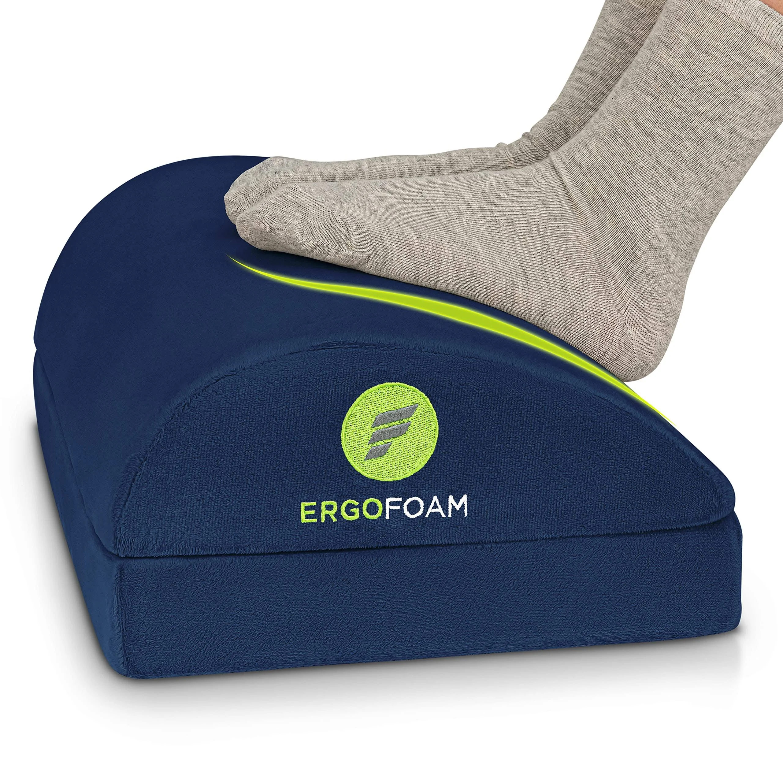 ErgoFoam Foot Rest for Under Desk at Work Chiropractor-Endorsed Orthopedic Teardrop Design 2in1 Adjustable Premium Under Desk Footrest Ergonomic Desk Foot Rest for Lumbar, Back, Knee Pain (Navy Blue)