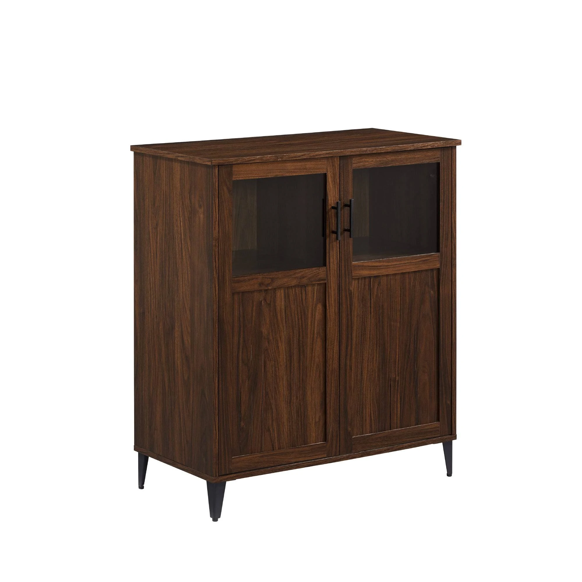 Glass and Grooved Wood Door Transitional Accent Cabinet - Dark Walnut