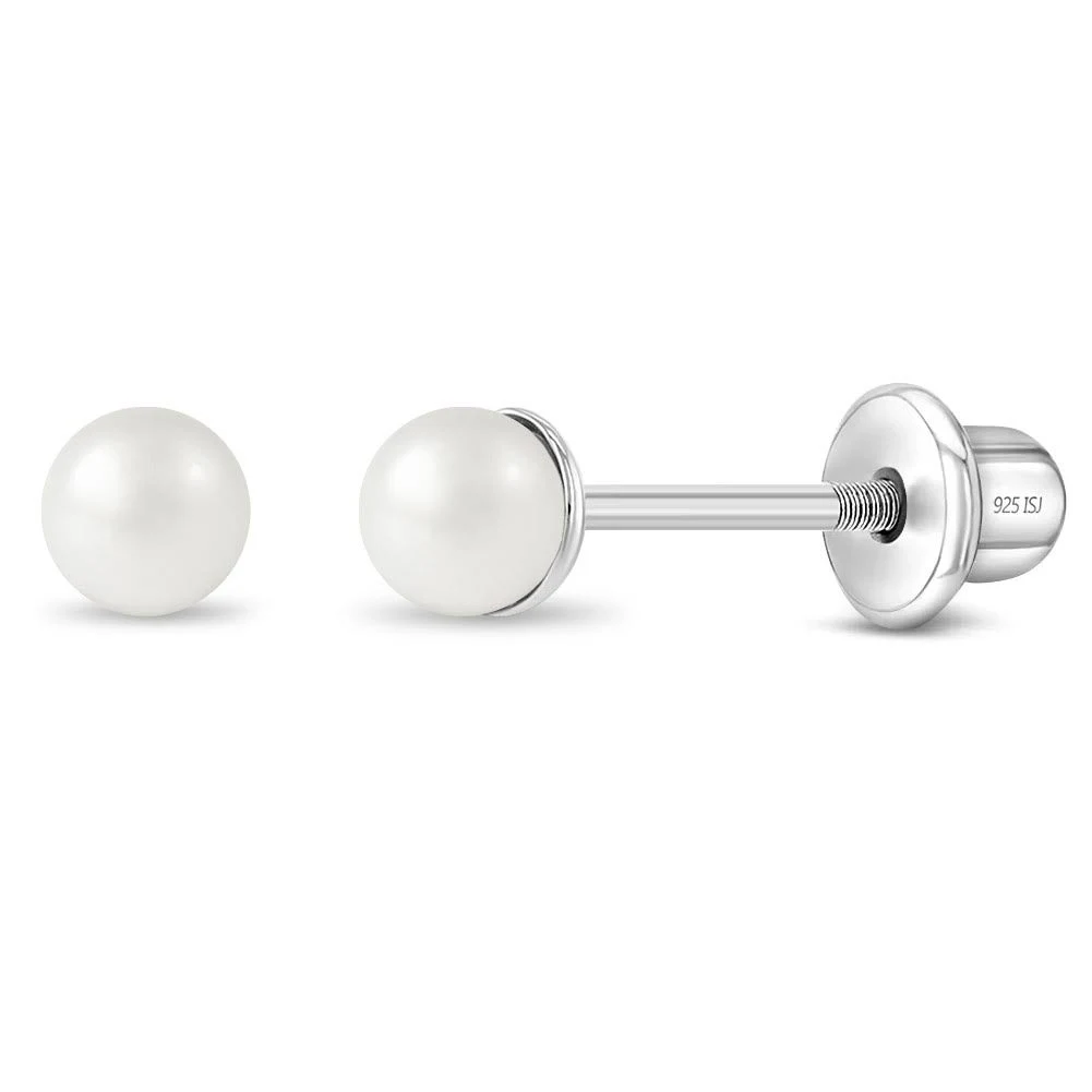 Girls' In Season Jewelry Classic Pearl Screw Back Sterling Silver Earrings