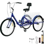 VEVOR 26 Foldable Adult Tricycle,1 Speed 3 Wheels Trike with Basket, Blue