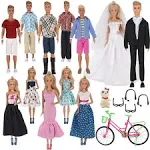 ZTWEDEN 33pcs Doll Clothes and Accessories for 12 inch Boy and Girl Doll Includes 20 Wear Clothes Shirt Jeans Suit and Wedding Dresses Glasses