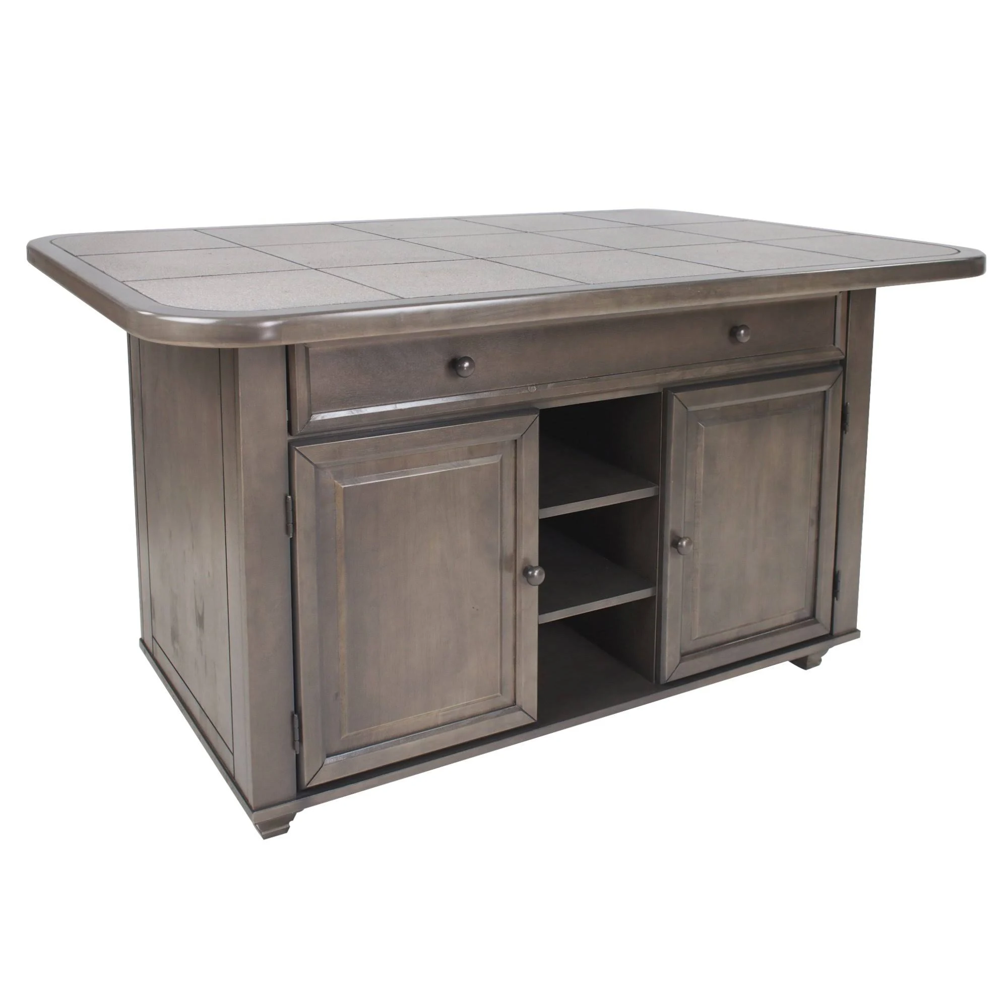 Sunset Trading Shades of Gray 3 Piece Kitchen Island Set | Gray Tile Top | 2 Barstools