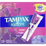 Tampax Radiant Tampons, Light Absorbency, Unscented - 28 tampons